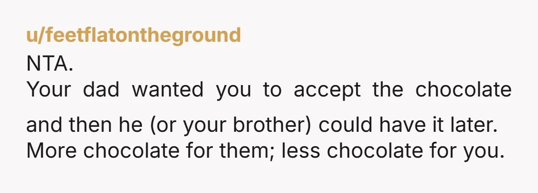 u/Chance-Cod-2894 OP-NTA. How lovely of your Dad deciding YOU don't get to have any Easter treats because of your allergy. He expected you to just give all your Easter gifts...