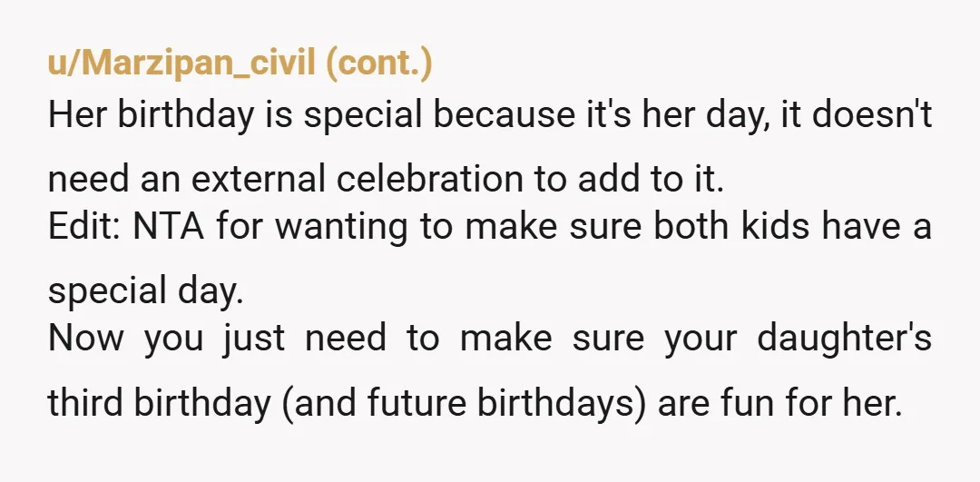 u/International-Fee255 You are treating her differently. She doesn't have second child syndrome, she has crappy parents and a crappy family who treat her like a second class citizen.