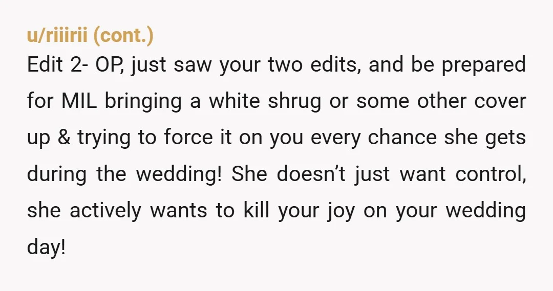 u/pl2303 NTA but your Fiancé is an AH for letting his mom treat you like this.
