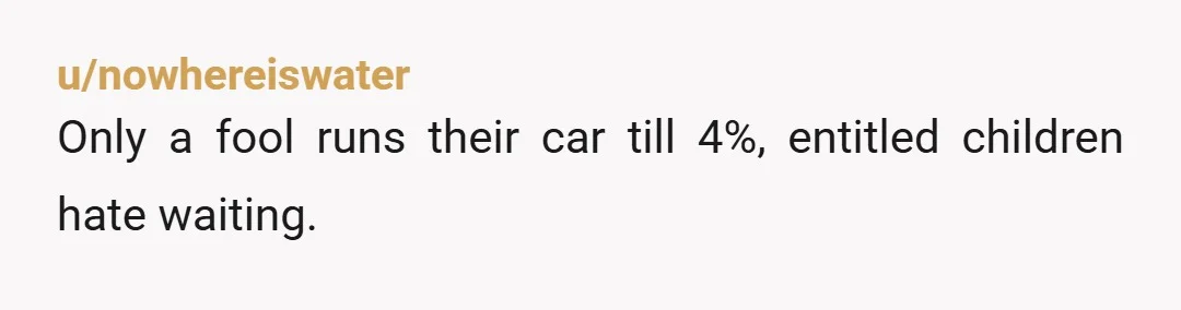 u/nowhereiswater
Only a fool runs their car till 4%, entitled children hate waiting. 