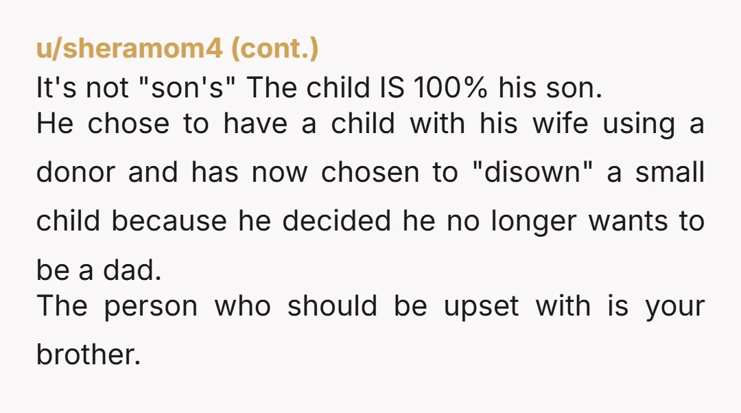 u/mdsnbelle
YTA
Your brother is this kids father. He is your nephew.
You are cruel.