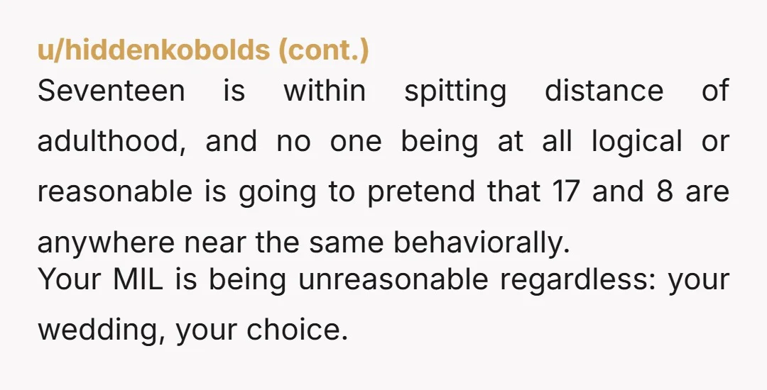 u/stepjenks
NTA. But your fiance needs to stand up and keep his parents in check.