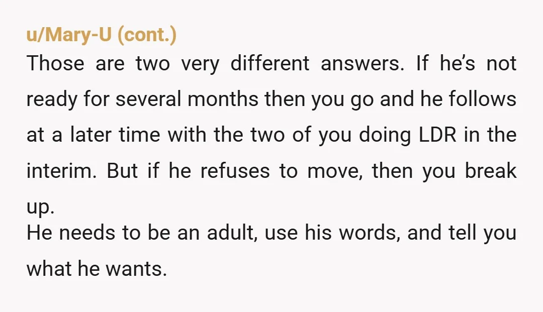 u/Aggressive_Crazy9717 Relationships come with sacrifices - do you want the job or your partner? With what you’re saying about him it doesn’t sound like you’re happy anyways. I left a...