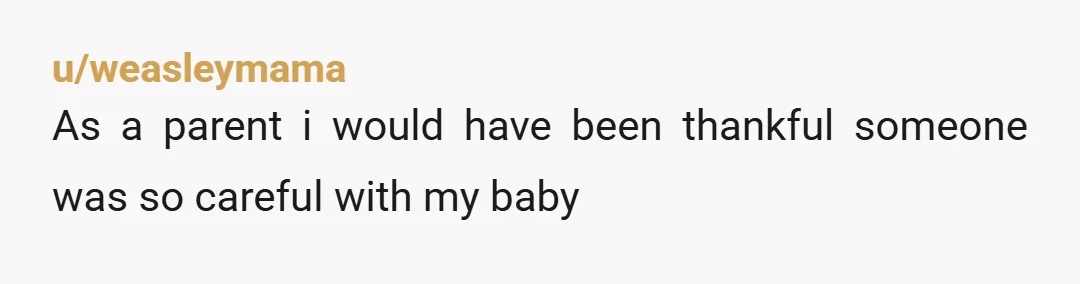 u/weasleymama
As a parent i would have been thankful someone was so careful with my baby