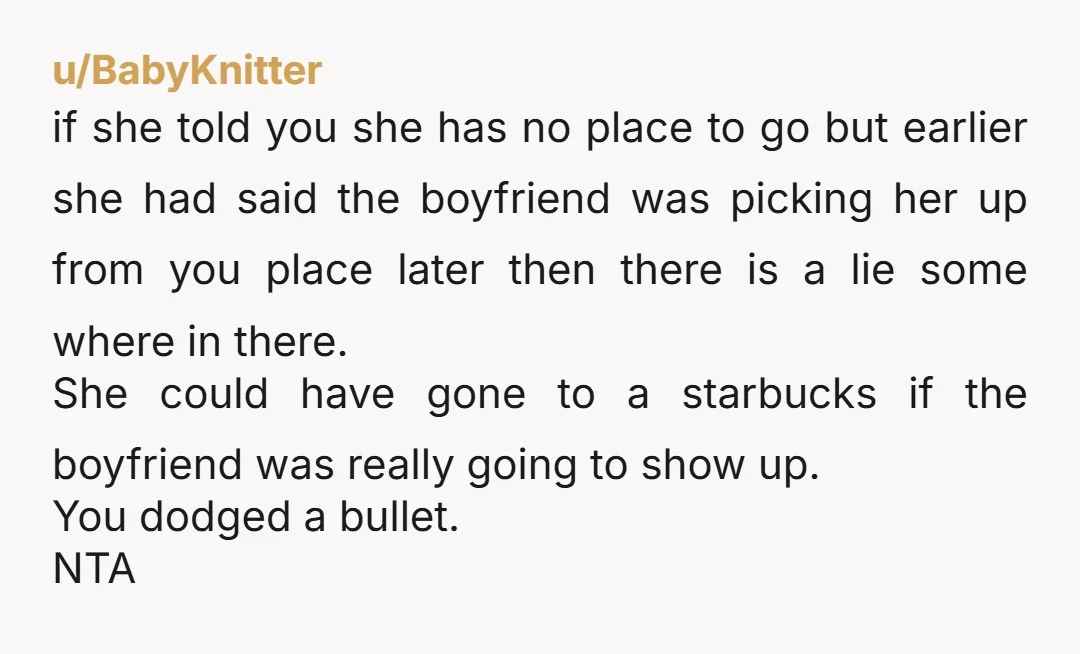 u/MysteriousPush2841 YNTA You should always make sure your own situation is stable first before trying to be someone else’s support, otherwise both of you will just crumble. Based on what...
