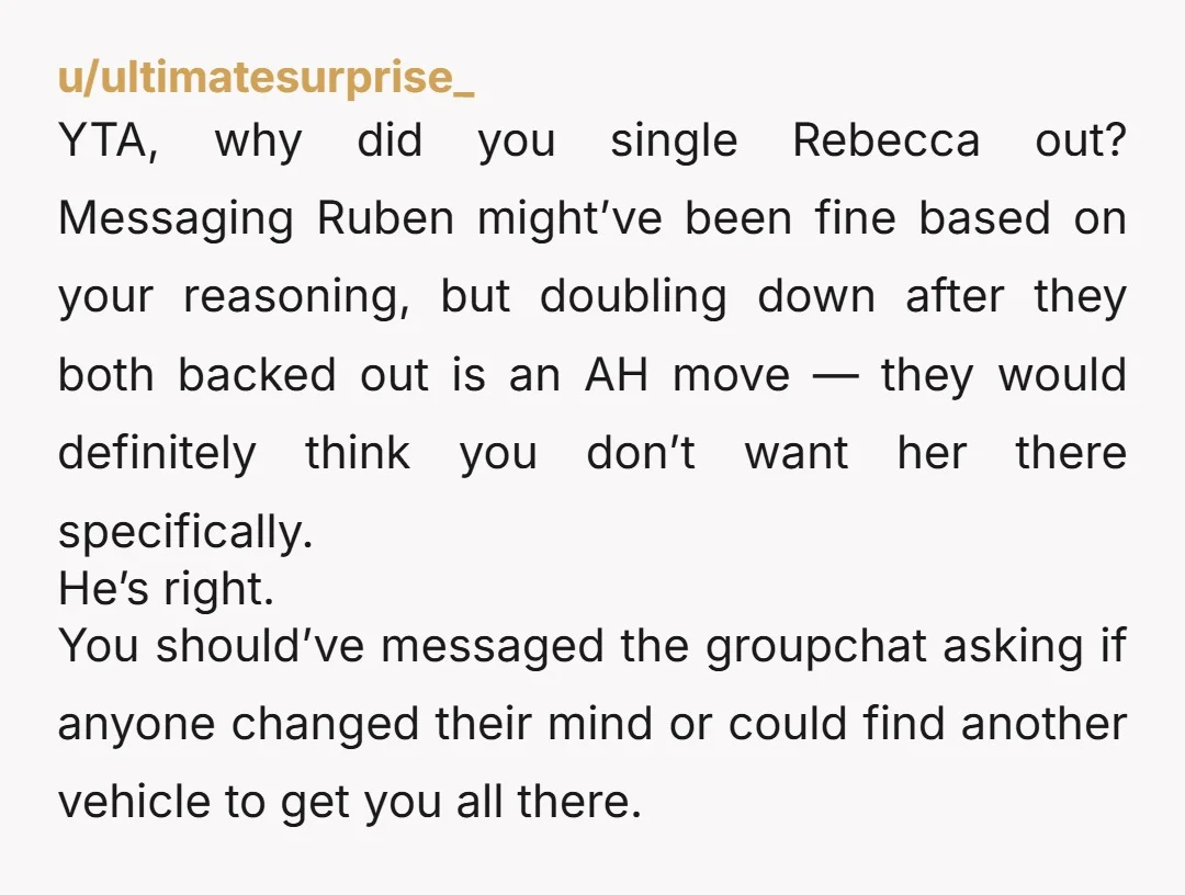 u/GnomieOk4136 YTA. Ruben did a great job of telling you why, so I won't explain again. Also, it seems odd that none of these folks in their 20s has their...
