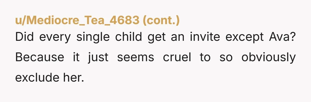 u/Liathnian YTA. You don't give out invitations to the teacher unless the whole class gets one. I don't have kids and even I know this. Is Emily an AH for...