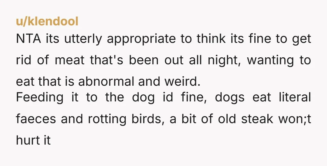 u/Reikotsu YTA. You’re right you should’ve thrown it away, but don’t feed it to your dog.