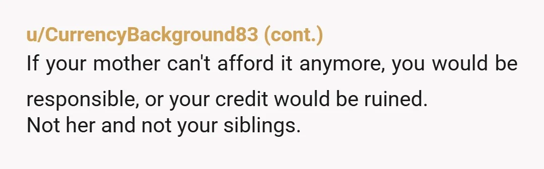 u/FederalLobster5665 you should tread carefully. if you are going to eventually argue she was really paying rent (masked as a direct mortgage payment to the lender), you might be obligated...