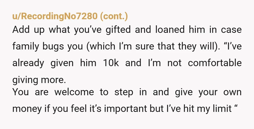 u/wino_degas
NTA anyone who wants to borrow money from you forfeits the right to call you selfish