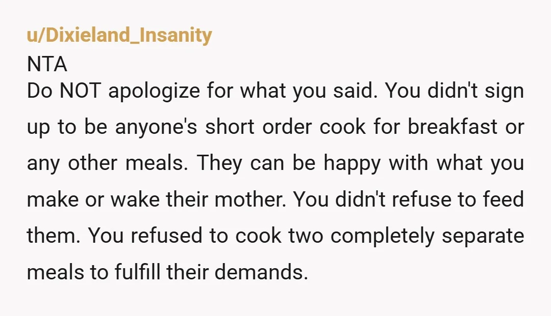 u/Effective-Several NTA . If it's so important to your sister that her kids get fed at a certain time, tell her she needs to set an alarm clock so that...