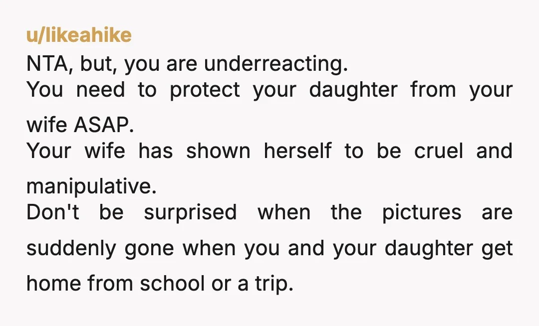 u/gretta_smith93 Yta she told your daughter how her mother died and in the same breath told her she was going to get rid of any pictures. That’s a foul awful...