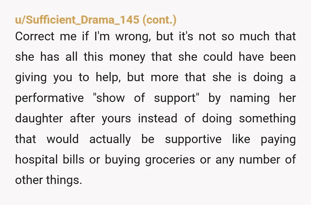 u/bopperbopper “ I ask you that you don’t use the same name, but obviously you can do whatever you want. But I don’t think you’re thinking of your daughter and...