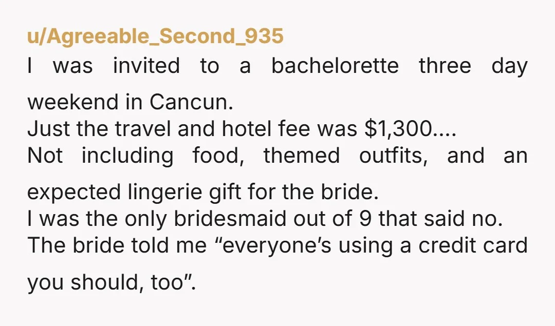 u/choclatechip45
Im the maid of honor for my sister and just had this talk with her.
Luckily one of her friends did as well.