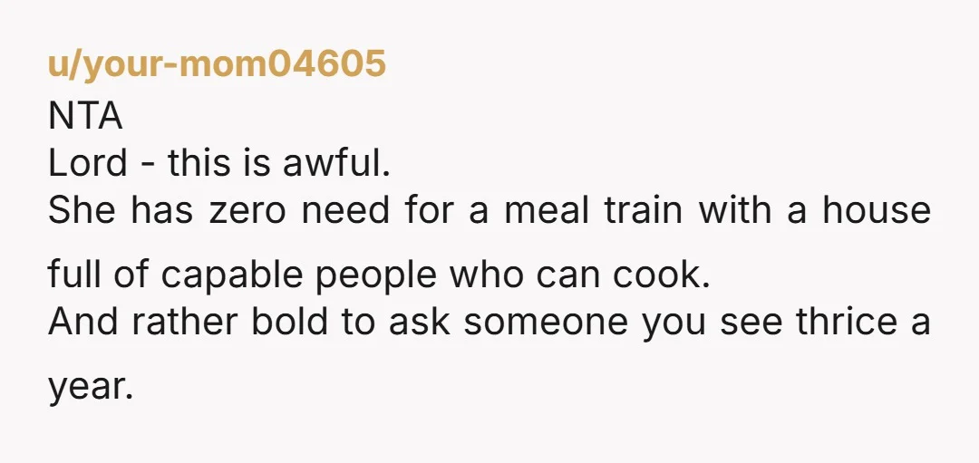 u/TraderIggysTikiBar NTA. People really need to start being shamed again for blatantly begging for things.