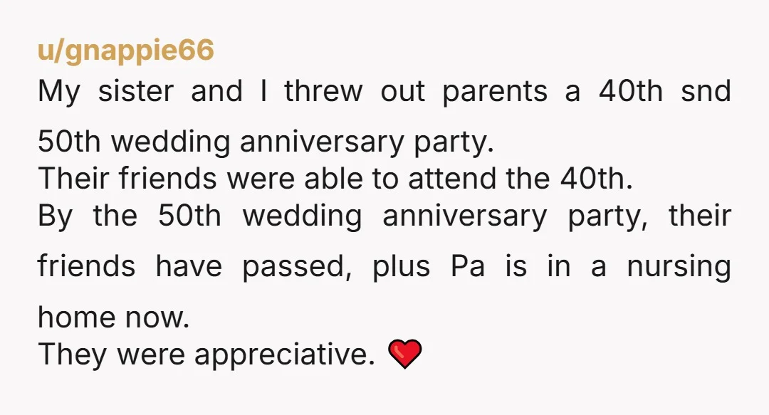 u/patty202
Other than 25th and 50th, it's just worthy of congratulations.