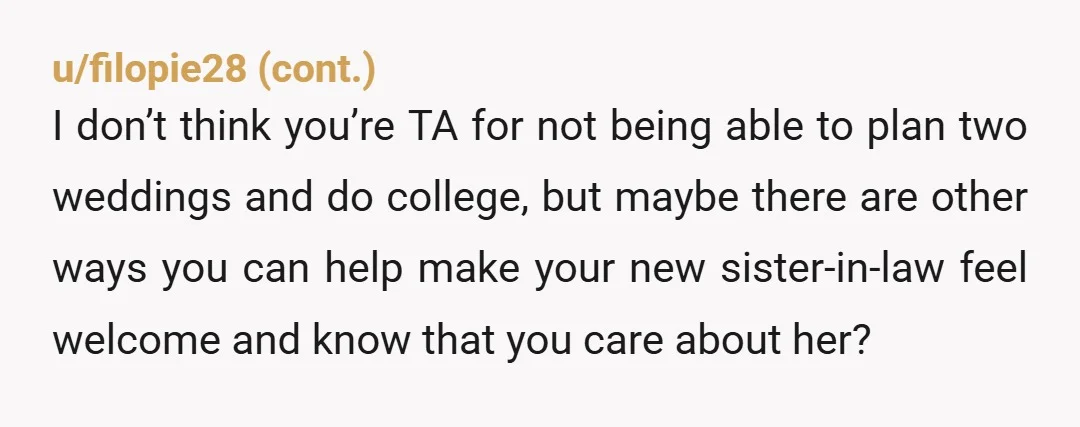 u/HeverAfter NTA why isn't your brother, the groom, planning his own wedding? If you can help her, say I want to help but I can do X and Y only...