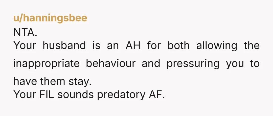 u/Urbanyeti0 NTA the fact your husband isn’t supporting you 100% on this is a major red flag, be crystal clear, if they show up you’ll be staying in a hotel...
