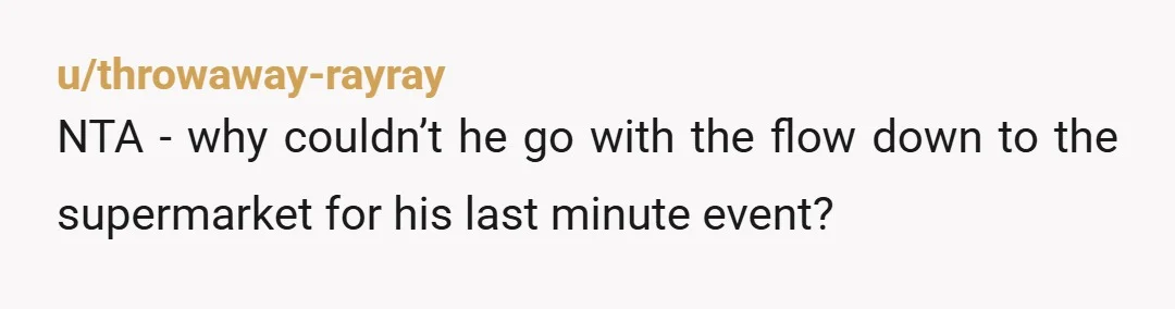 u/BananasPineapple05 NTA Unless he's doing the bulk of this last-minute cleaning, shopping and cooking for his guests (and it doesn't sound like he is), then he's treating you like staff...
