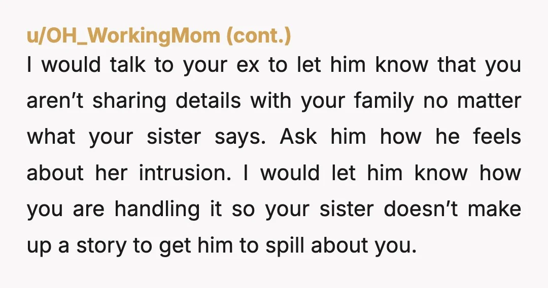 u/bloo_monkey
NTA. She is making your divorce about her and needs to mind her business.