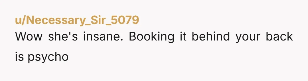 u/Necessary_Sir_5079
Wow she's insane. Booking it behind your back is psychoÂ