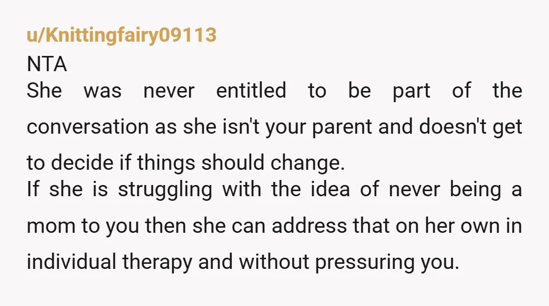 u/couchpotatouwu Why does Hannah NEED to have a parental authority over you? You are happy, your bio parent is happy, why is her opinion on something so delicate needs to...