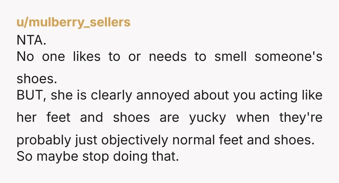 u/Darkslayer709 YTA. So you, unprompted, threw her sandals to her and called them dirty. How did you expect that to go? For her to laugh all “oh teehee there’s OP...