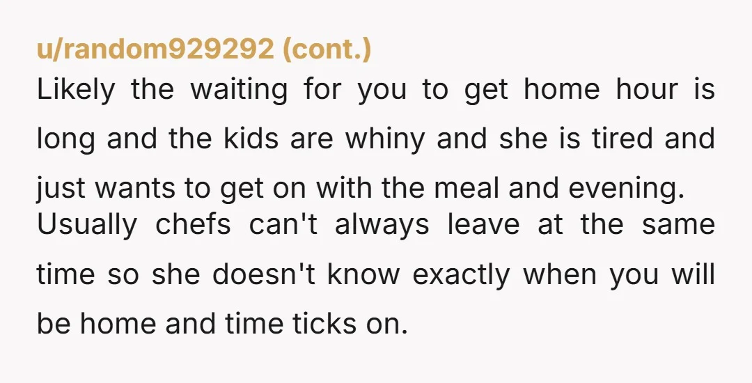 u/fucc_yo_couch As a former chef, it's just so much easier to cook a meal at the restaurant and bring it home than it is to have to prep, cook, and...