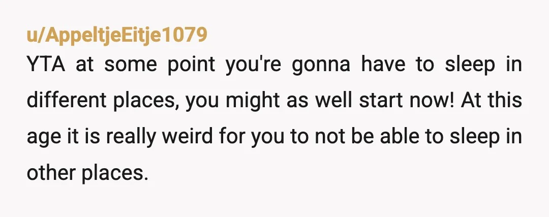 u/Zombeasy1984 YTA, you can't sleep well for a couple nights? You think your parents slept well when you were a baby? Grow up. They want to have some romance, which...
