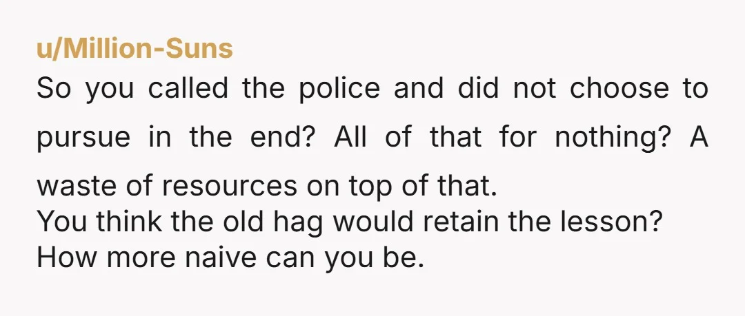 u/Million-Suns So you called the police and did not choose to pursue in the end? All of that for nothing? A waste of resources on top of that. You think...