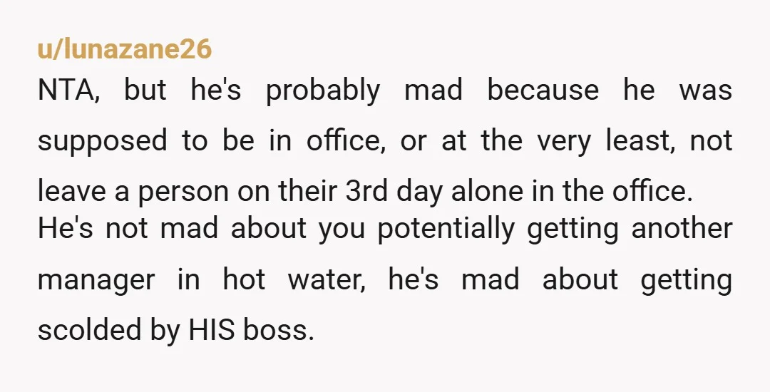 u/Careful_Macaroon8967
NTA.
Now you know what kind of management you have.
You weren't throwing anyone under the bus.
The other manager got herself in trouble by being late.