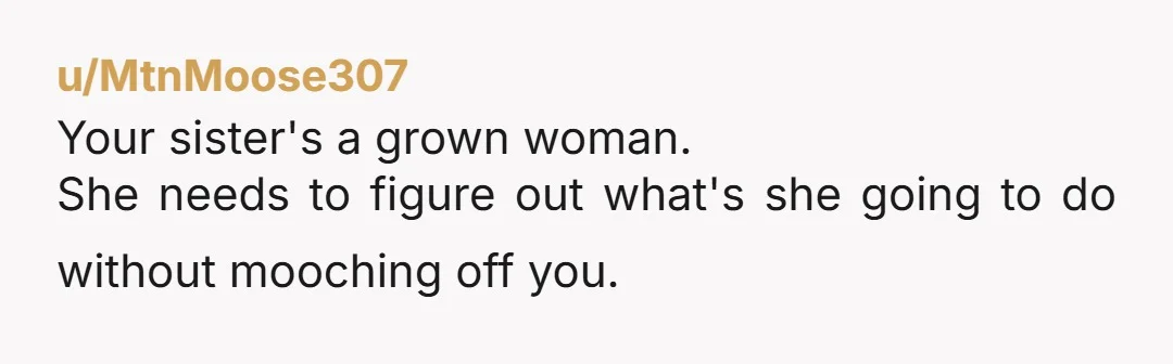 u/Tardisbluu42
NTA!  She's 25 and has (had?) a good paying job. She needs to stop leeching off family.