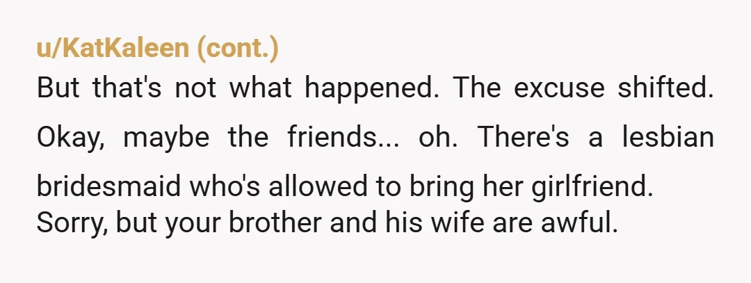 u/Embarrassed_Fan_8380 Good for you for living your awesome, authentic life. In terms of your absence, be honest. "I didn't attend because my same sex partner was refused an invitation". It's...