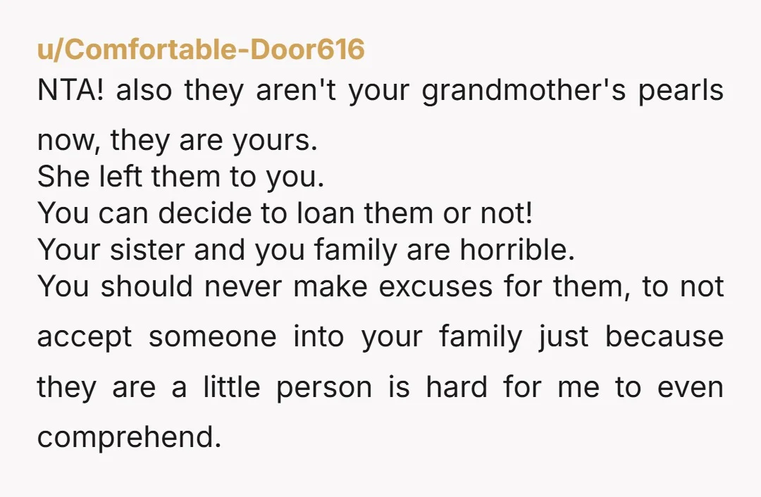 u/FantasticActivity147 Honestly, this isn’t about the pearls it’s about respect. Asking you to leave your partner out to “keep the peace” is pretty unfair, I get it’s her wedding, but...