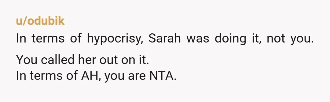 u/Leading_Ice854 NTA !! I mean, sure morally it is wrong to take a course for someone else so you'd both be wrong but this is where context matters. Sarah is...