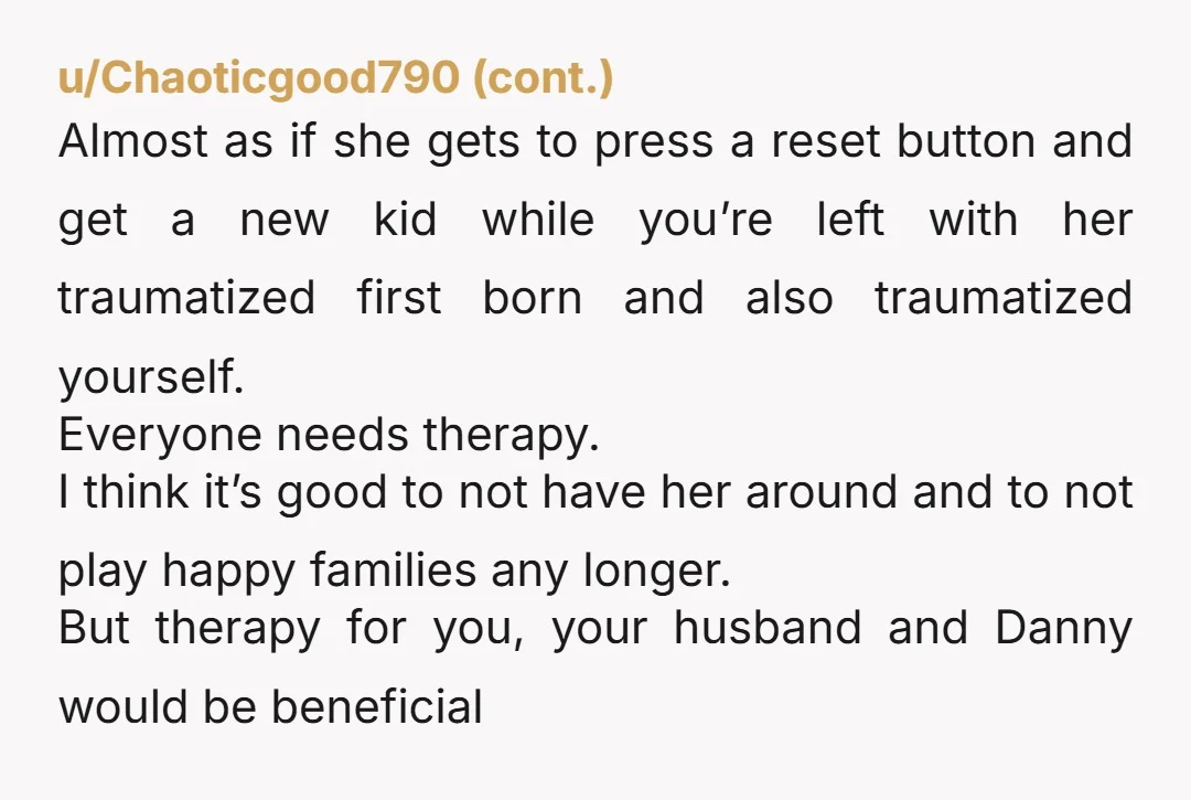 u/TheUrbanBunny She wants a do over. There is no real accountability. She still blames others for her failures and expects support and care where she gives...nothing. Her sobriety is great...