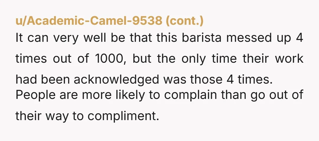 u/squeekle1 You didn’t fire the person, all you did was told the restaurant something that was wrong and they did what they thought best and so did you. Not OPs...