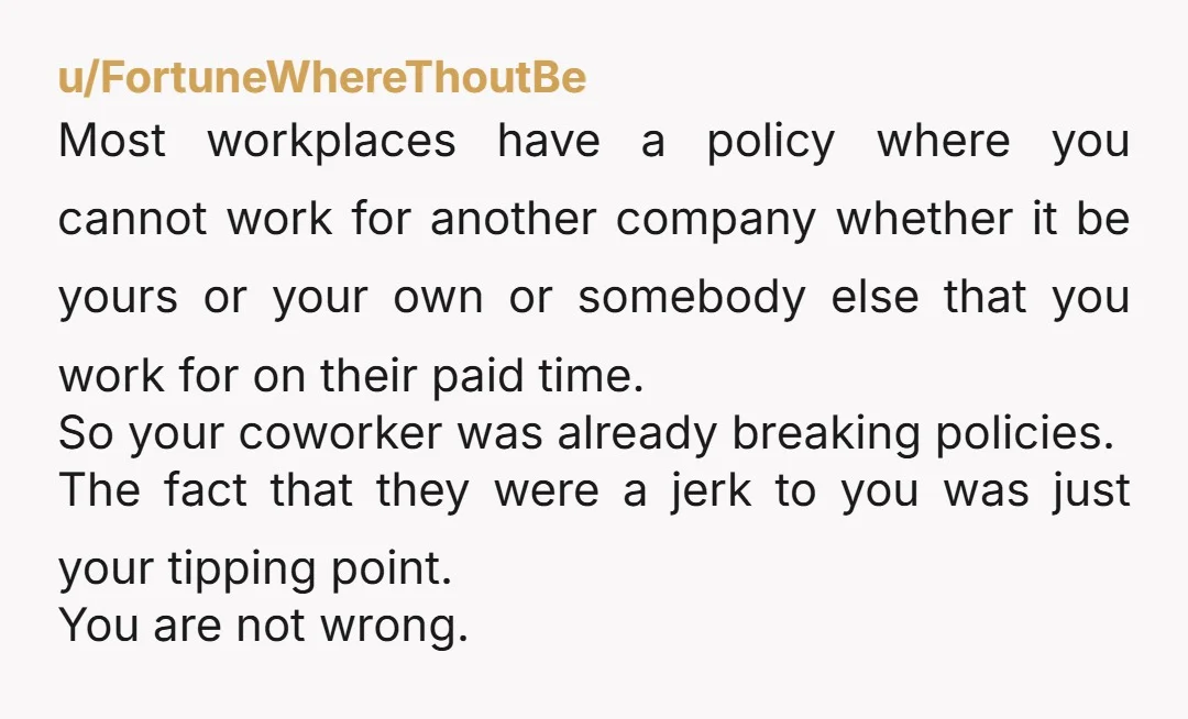 u/bumbling_through "I am not being paid to do the work of his job and my job while he gets paid his job and his side hustle but only does the...