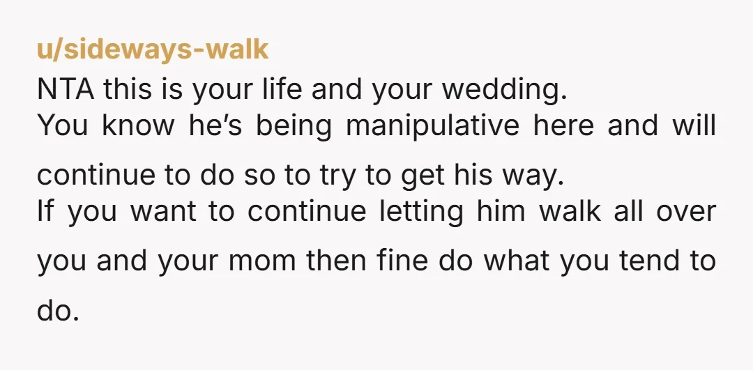 u/Savings_Telephone_96 Make your dad explain clearly WHY it’s important to him. Then ask him why it should matter to you. Once he’s done, just say “no.” NTA.
