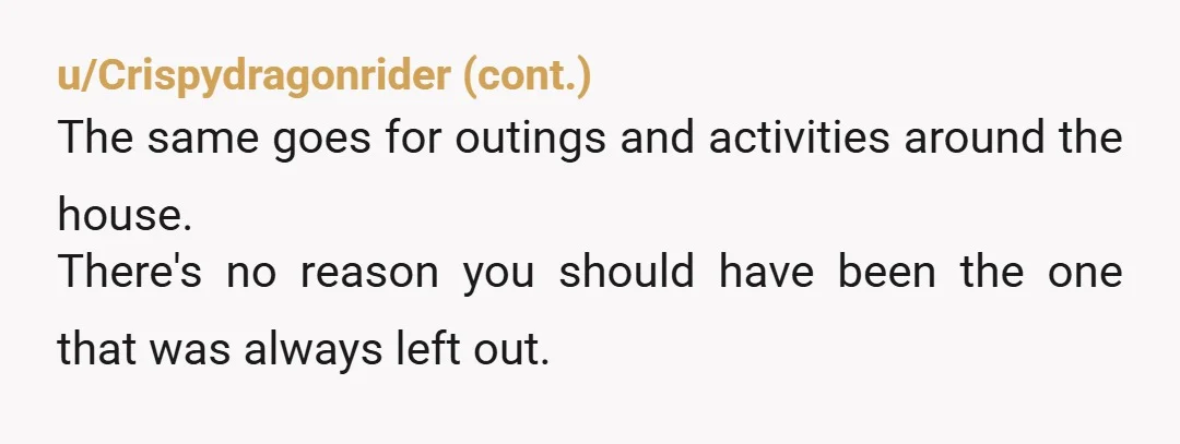 u/iamthefirebird You had two parents, did you not? They couldn't take turns? They couldn't split up, and each eat with one child? They couldn't carve out space and time for...