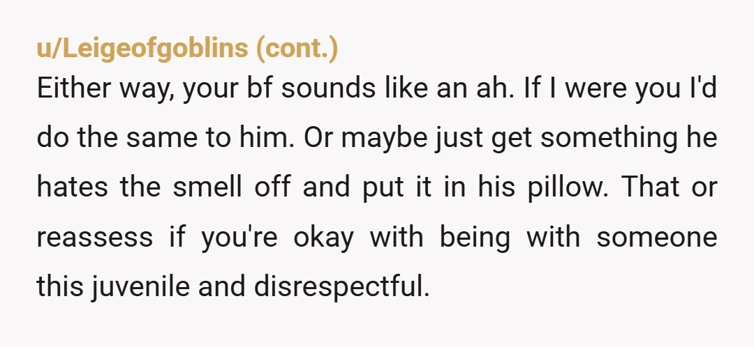 u/MurkyLynx8425 ESH He's an AH for farting on your favourite pillow, especially when you asked him to stop. But you're being dramatic - the pillow isn't ruined, if it still...