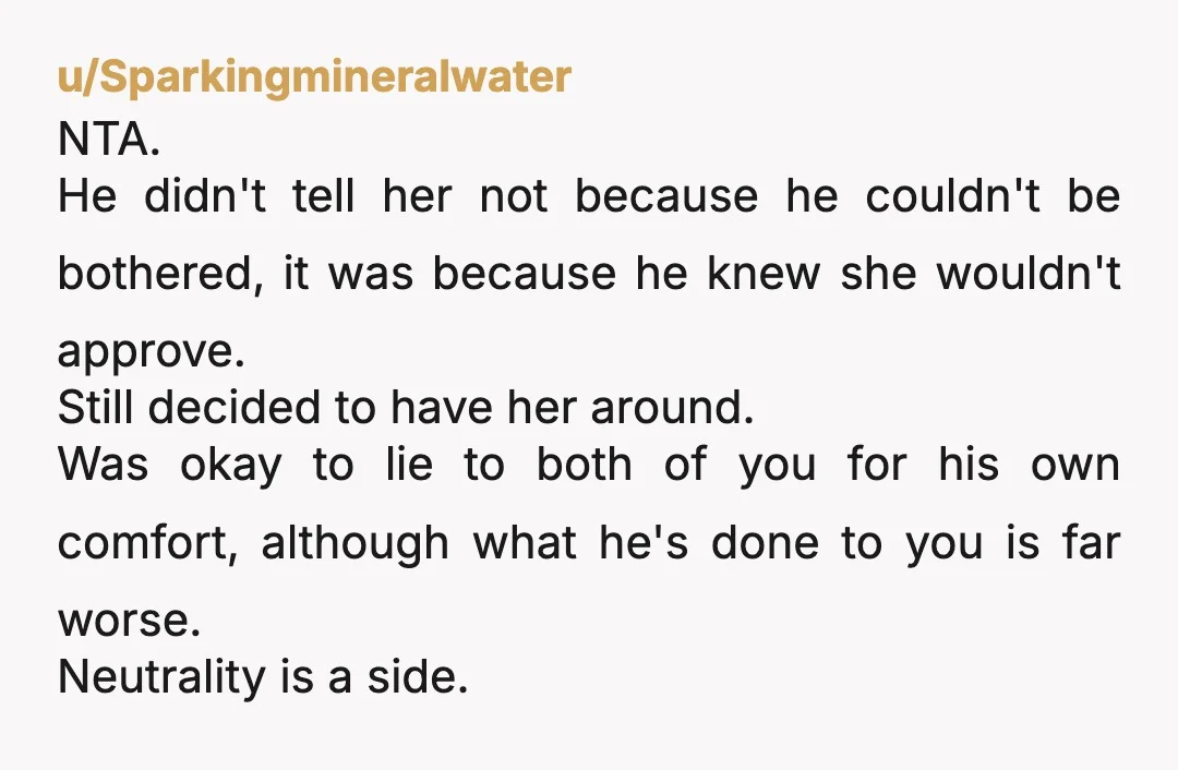 u/fuzzy_mic Contrary to the title, you aren't the one urging your father to choose between you and his wife. She is. It sounds like all the other family members are...