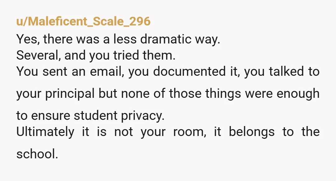 u/ProfessionalMeal1009
NTA.
Sounds like the assistant principal is jealous you have an office but the nature of your job necessitates it.