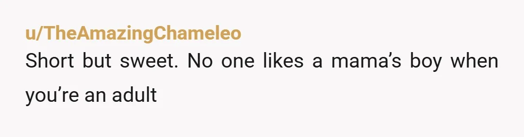 u/TheAmazingChameleo
Short but sweet. No one likes a mama’s boy when you’re an adult