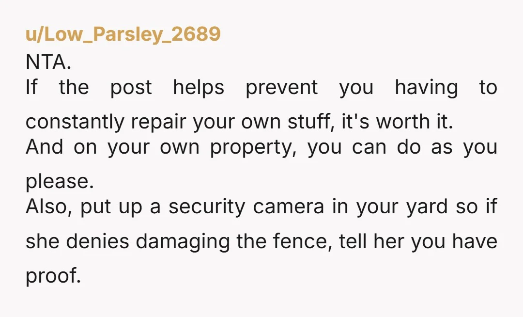 u/Low_Parsley_2689 NTA. If the post helps prevent you having to constantly repair your own stuff, it's worth it. And on your own property, you can do as you please. Also,...