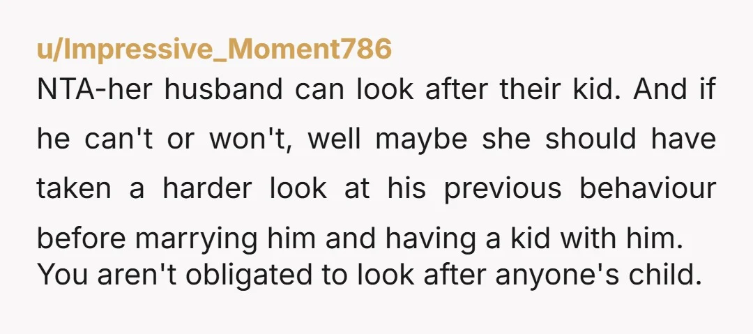 u/2cents0fucks "She told me she had nobody else." "You have your husband. It's also been how many years, and you've never expressed an interest in the kids having some kind...