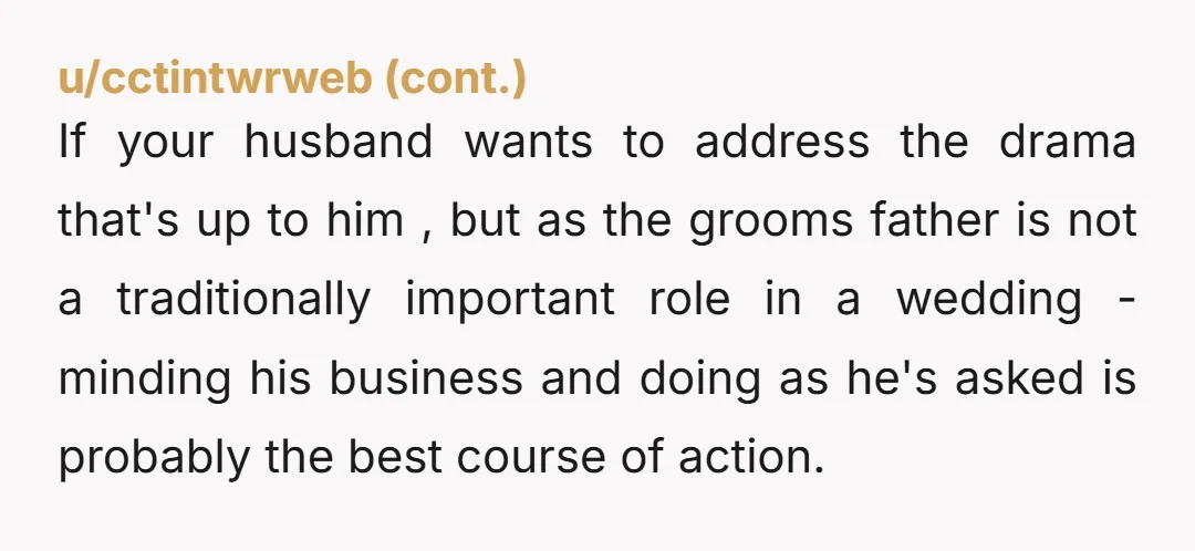 u/NegotiationOwn3905 Traditionally, Grooms don't walk down the aisle! Problem solved. [I'm serious. I'm a minister. Grooms are already stationed at the front when mothers come in, escorted by groomsmen/ushers. Father...