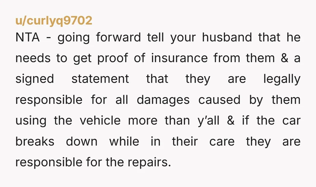 u/Teamtunafish
NTA. If she drinks and drives it that can come back on you, especially as she can't get insurance. How can she lease a car with no insurance?