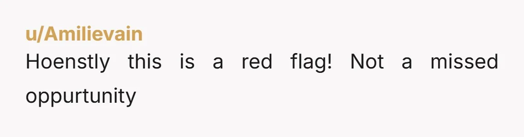 u/Amilievain Hoenstly this is a red flag! Not a missed oppurtunity