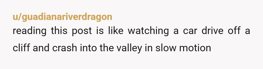 u/guadianariverdragon
reading this post is like watching a car drive off a cliff and crash into the valley in slow motion